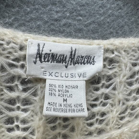 Neiman Marcus Sweater Womens Medium Cream Open Knit Fuzzy Kid Mohair Vintage - Picture 2 of 8
